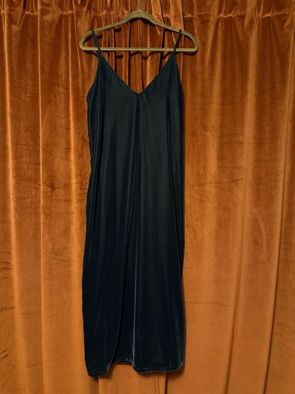 Old Navy Black Velvet Midi Dress with Spaghetti Straps